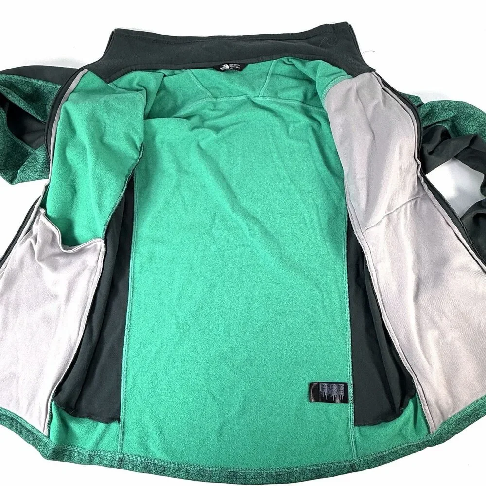 The North Face TNF Mens Large Green Colorblock Geometric Full Zip Fleece Jacket